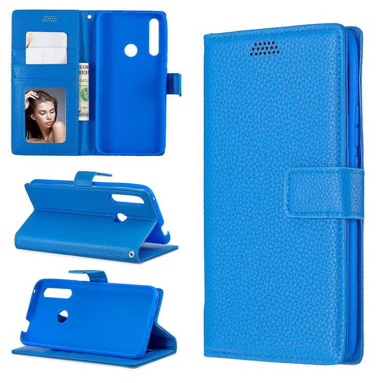 Litchi Skin Wallet Leather Stand Case for Huawei P Smart Z - Blue-1