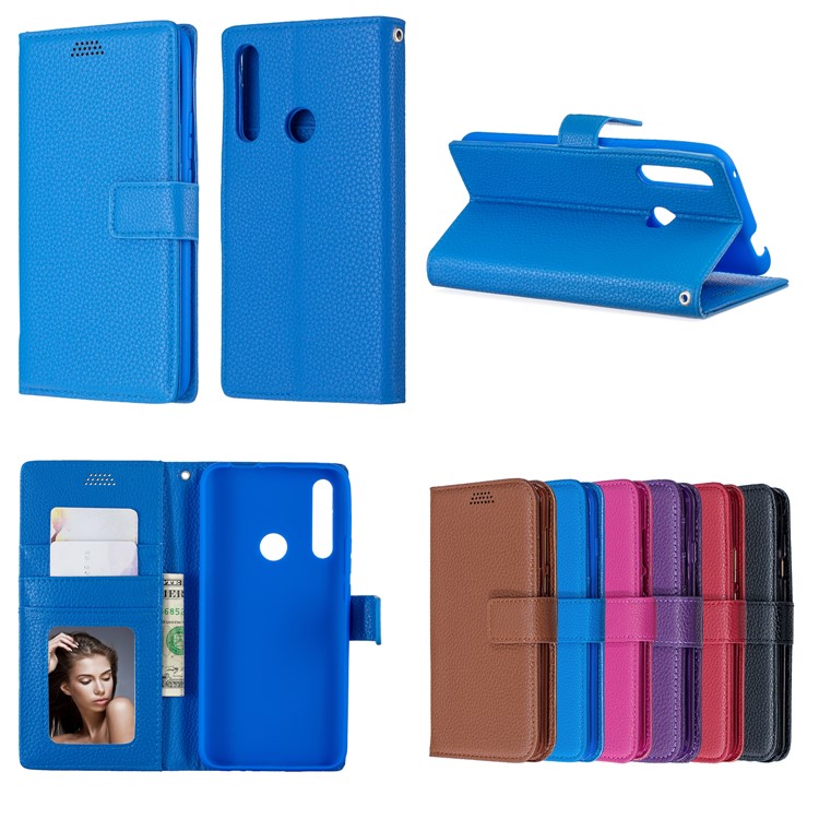 Litchi Skin Wallet Leather Stand Case for Huawei P Smart Z - Blue-10