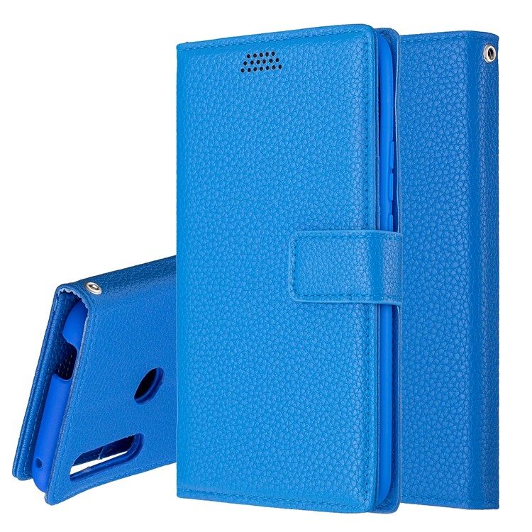 Litchi Skin Wallet Leather Stand Case for Huawei P Smart Z - Blue-2