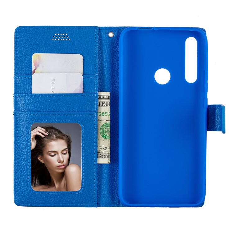 Litchi Skin Wallet Leather Stand Case for Huawei P Smart Z - Blue-7