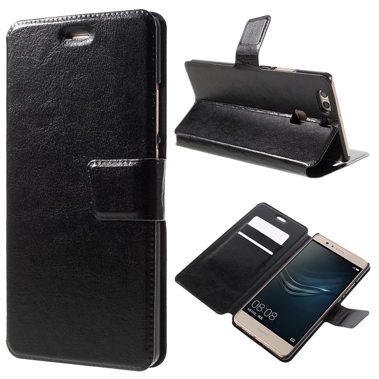 Crazy Horse Card Holder Leather Flip Case for Huawei P9 Plus - Black-1