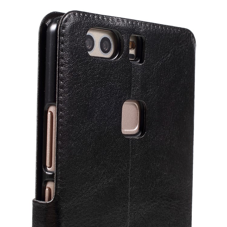 Crazy Horse Card Holder Leather Flip Case for Huawei P9 Plus - Black-11