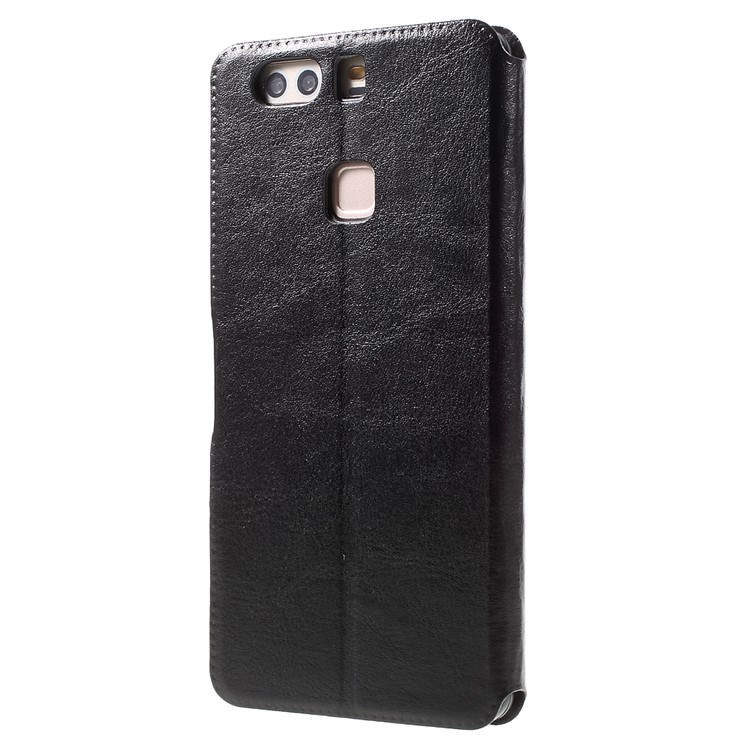 Crazy Horse Card Holder Leather Flip Case for Huawei P9 Plus - Black-2