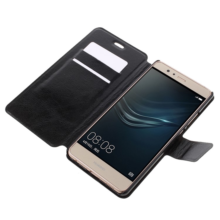 Crazy Horse Card Holder Leather Flip Case for Huawei P9 Plus - Black-6