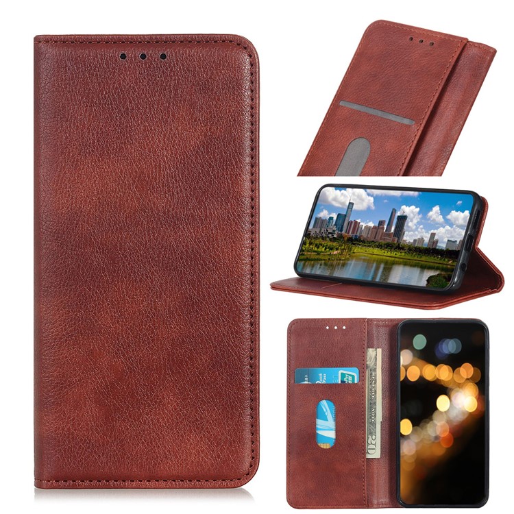 Auto-absorbed Split Leather Wallet Case for Huawei Nova 5 - Brown-1