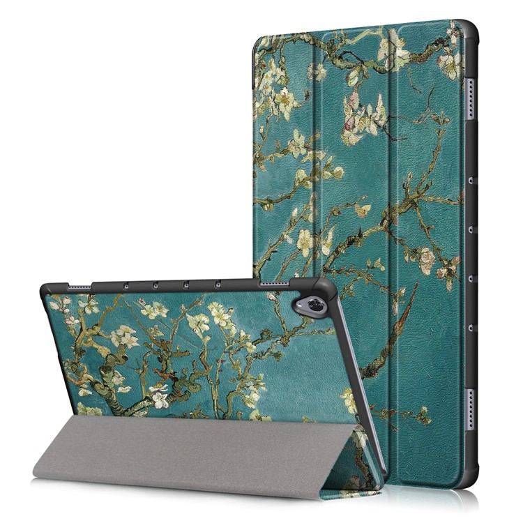 Pattern Printing PU Leather Tri-fold Stand Tablet Case for Huawei MediaPad M6 10.8-inch - Apricot Blossom-1