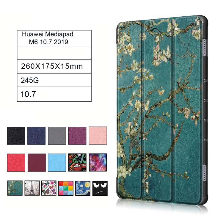 Pattern Printing PU Leather Tri-fold Stand Tablet Case for Huawei MediaPad M6 10.8-inch - Apricot Blossom-9