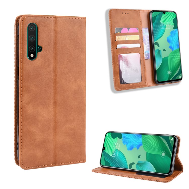 Vintage Auto-absorbed Leather Phone Cover for Huawei nova 5 / nova 5 Pro - Brown-1