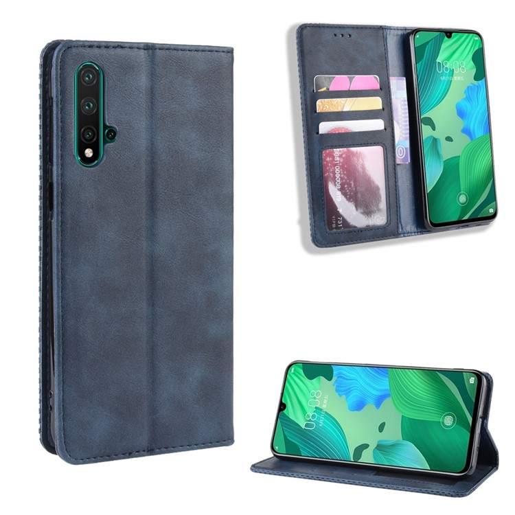 Vintage Auto-absorbed Leather Phone Cover for Huawei nova 5 / nova 5 Pro - Blue-1