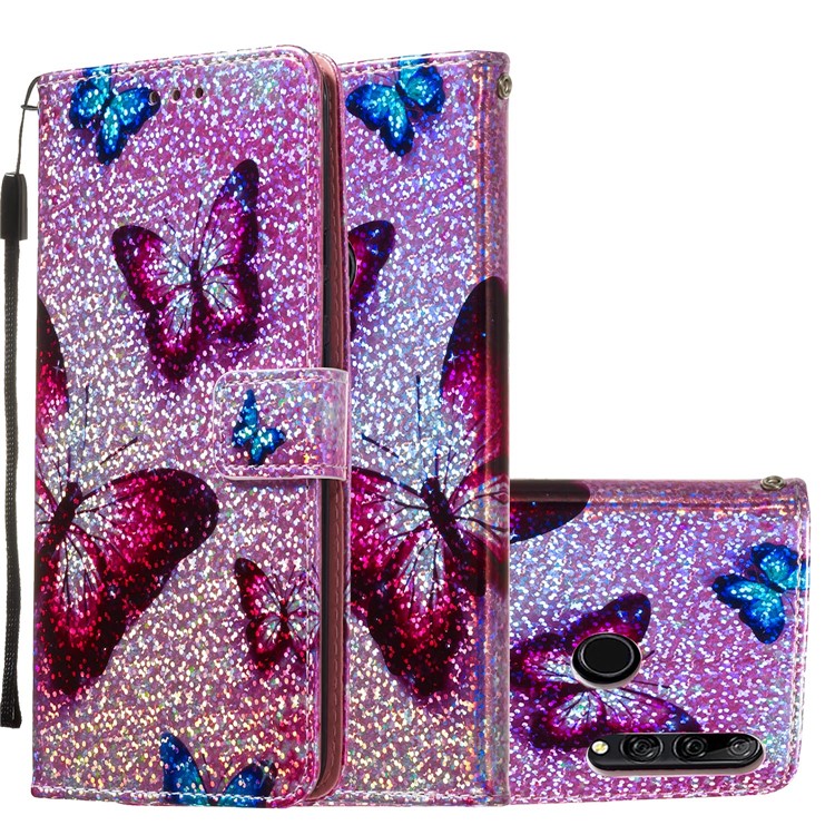 Pattern Printing Glitter Sequins Leather Wallet Case for Huawei P Smart Z / Y9 Prime 2019 - Butterfly-2