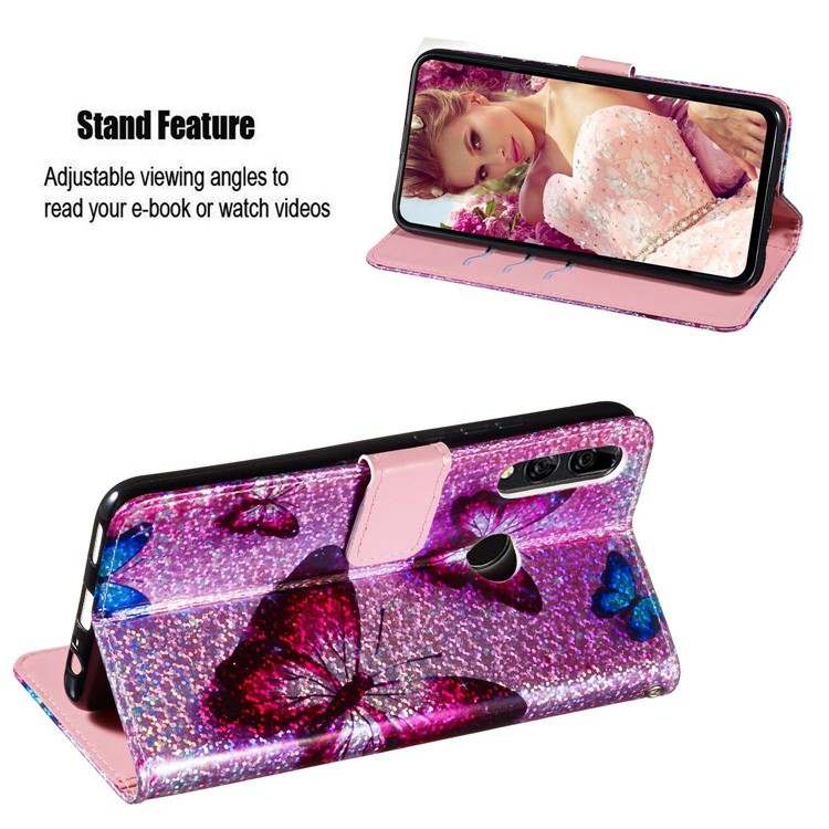 Pattern Printing Glitter Sequins Leather Wallet Case for Huawei P Smart Z / Y9 Prime 2019 - Butterfly-4