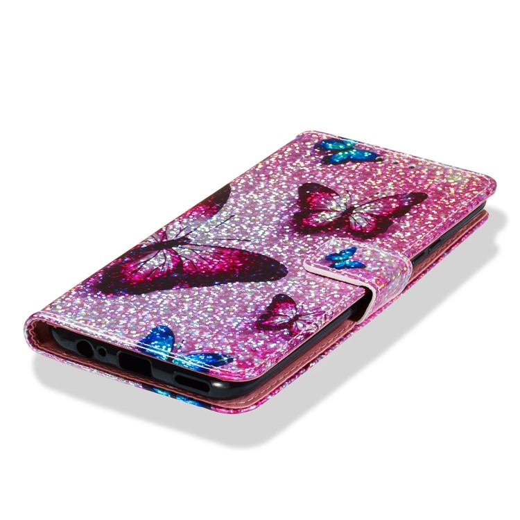 Pattern Printing Glitter Sequins Leather Wallet Case for Huawei P Smart Z / Y9 Prime 2019 - Butterfly-8