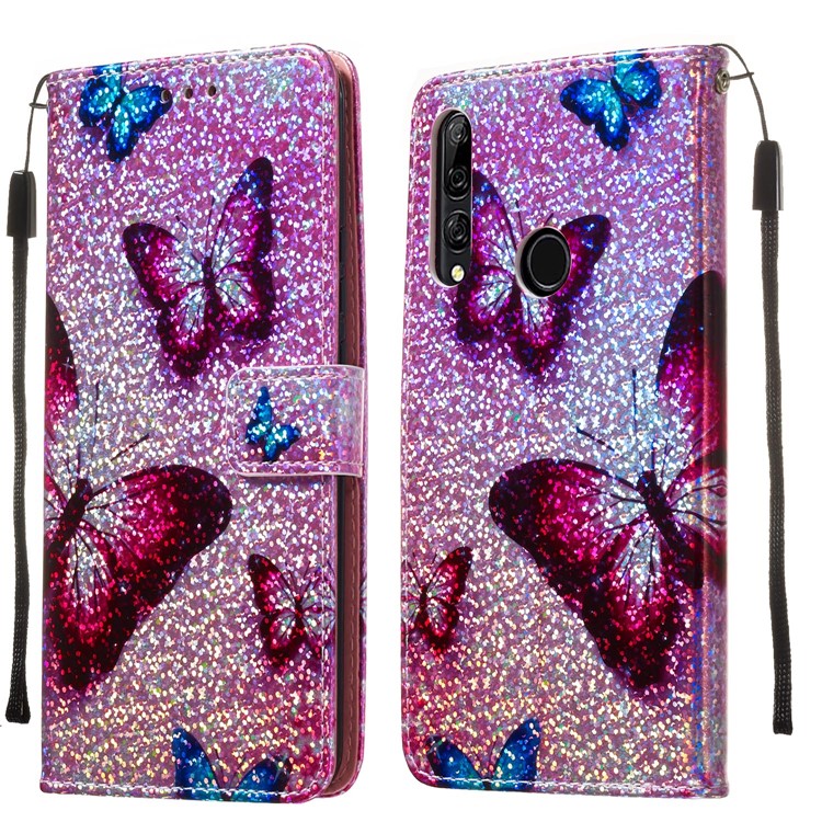 Pattern Printing Glitter Sequins Leather Wallet Case for Huawei P Smart Z / Y9 Prime 2019 - Butterfly-9