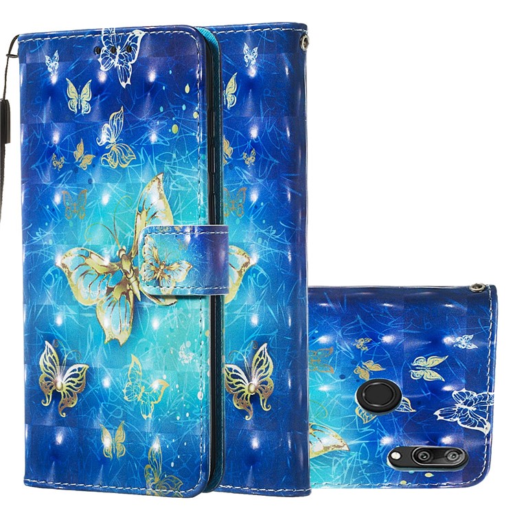 3D Painting Style Leather Phone Shell for Huawei Y7 (2019) / Y7 Prime (2019) / Enjoy 9 / Y7 Pro (2019) - Blue Shiny Butterflies-2