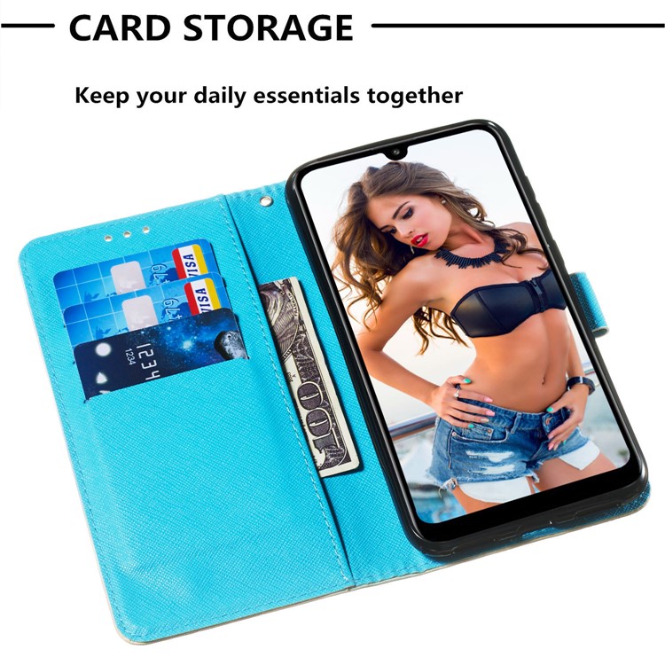 3D Painting Style Leather Phone Shell for Huawei Y7 (2019) / Y7 Prime (2019) / Enjoy 9 / Y7 Pro (2019) - Blue Shiny Butterflies-3