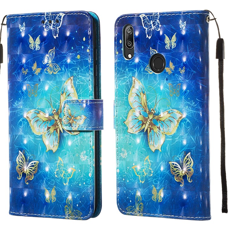 3D Painting Style Leather Phone Shell for Huawei Y7 (2019) / Y7 Prime (2019) / Enjoy 9 / Y7 Pro (2019) - Blue Shiny Butterflies-4