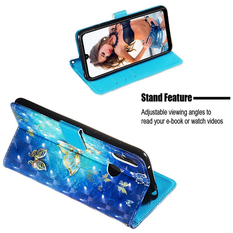 3D Painting Style Leather Phone Shell for Huawei Y7 (2019) / Y7 Prime (2019) / Enjoy 9 / Y7 Pro (2019) - Blue Shiny Butterflies-6