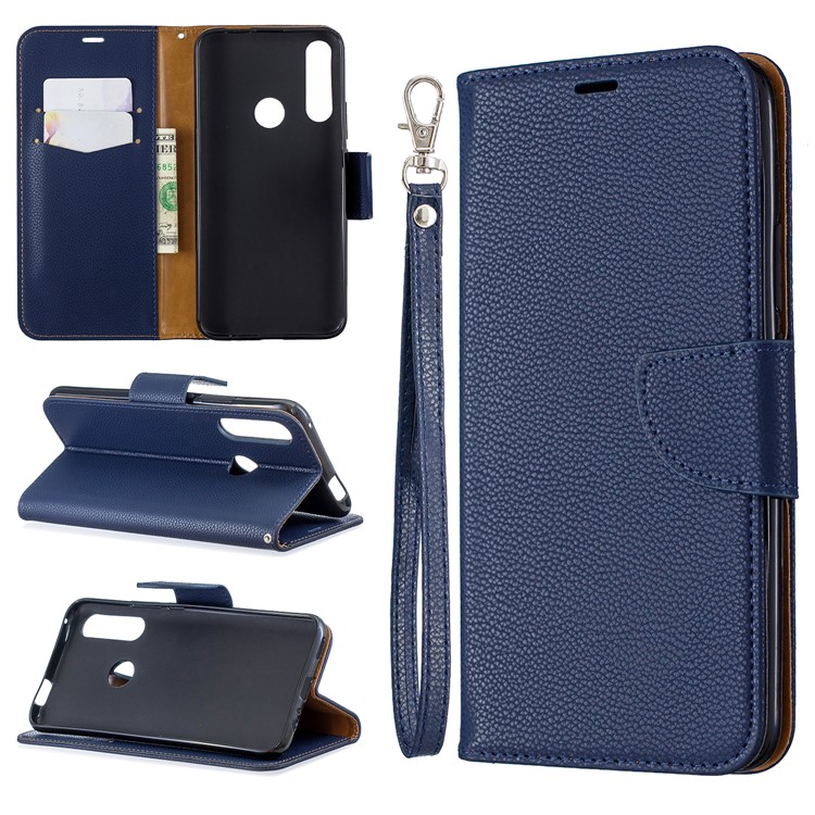 Lichia Textura Carteira De Couro Stand Case Para Huawei P Inteligente Z - Azul Escuro-1