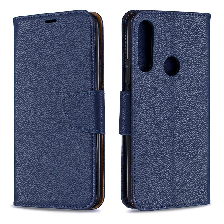 Lichia Textura Carteira De Couro Stand Case Para Huawei P Inteligente Z - Azul Escuro-4