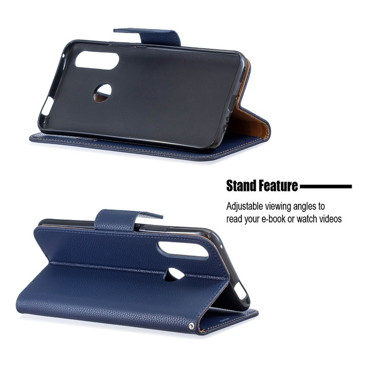 Lichia Textura Carteira De Couro Stand Case Para Huawei P Inteligente Z - Azul Escuro-5
