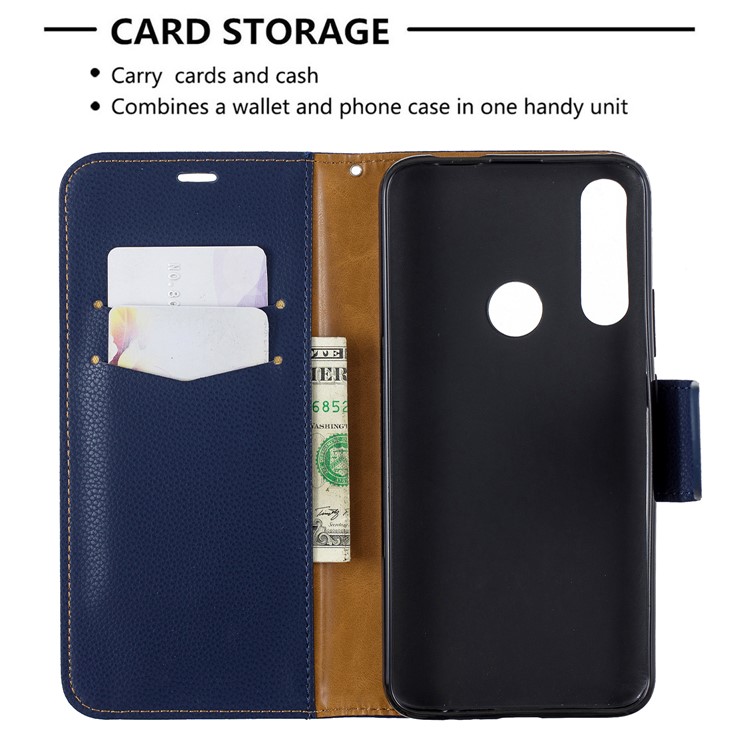 Lichia Textura Carteira De Couro Stand Case Para Huawei P Inteligente Z - Azul Escuro-6