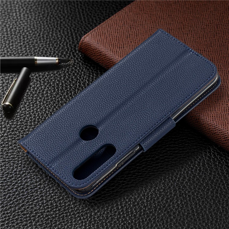 Lichia Textura Carteira De Couro Stand Case Para Huawei P Inteligente Z - Azul Escuro-8