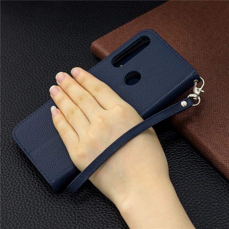 Lichia Textura Carteira De Couro Stand Case Para Huawei P Inteligente Z - Azul Escuro-9