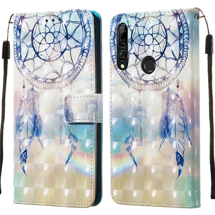 3D Painting Style Leather Phone Shell with Card Wallet Slots for Huawei P Smart Z / Y9 Prime 2019 - Blue Dream Catcher-3