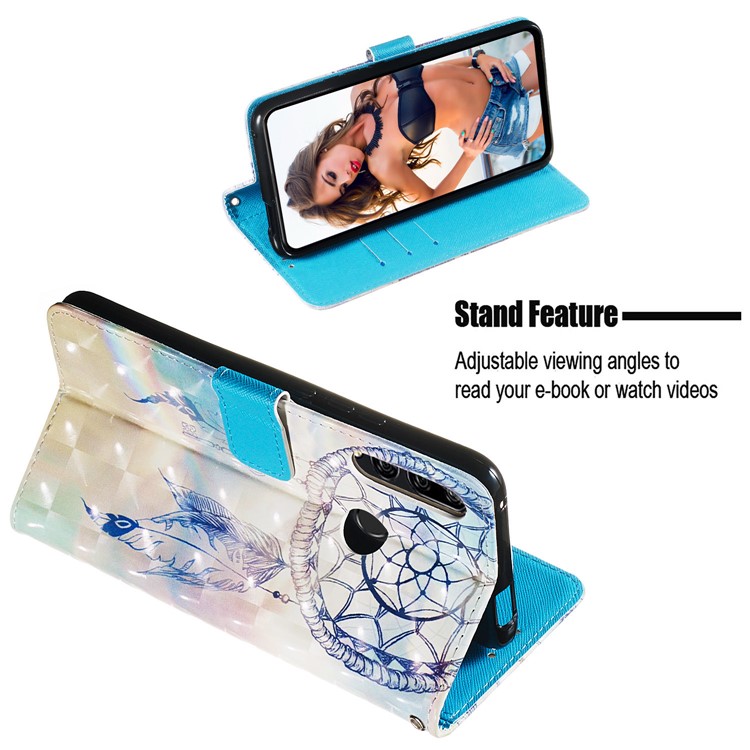 3D Painting Style Leather Phone Shell with Card Wallet Slots for Huawei P Smart Z / Y9 Prime 2019 - Blue Dream Catcher-5