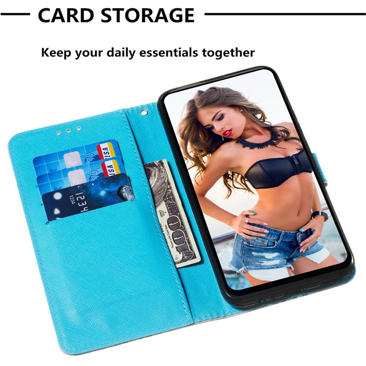 3D Painting Style Leather Phone Shell with Card Wallet Slots for Huawei P Smart Z / Y9 Prime 2019 - Blue Dream Catcher-6