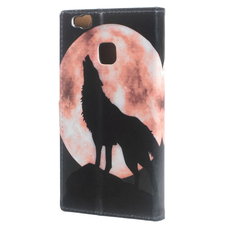 Leather Cover Wallet Stand Case for Huawei P9 Lite/G9 Lite - Wolf Howling at the Moon-2