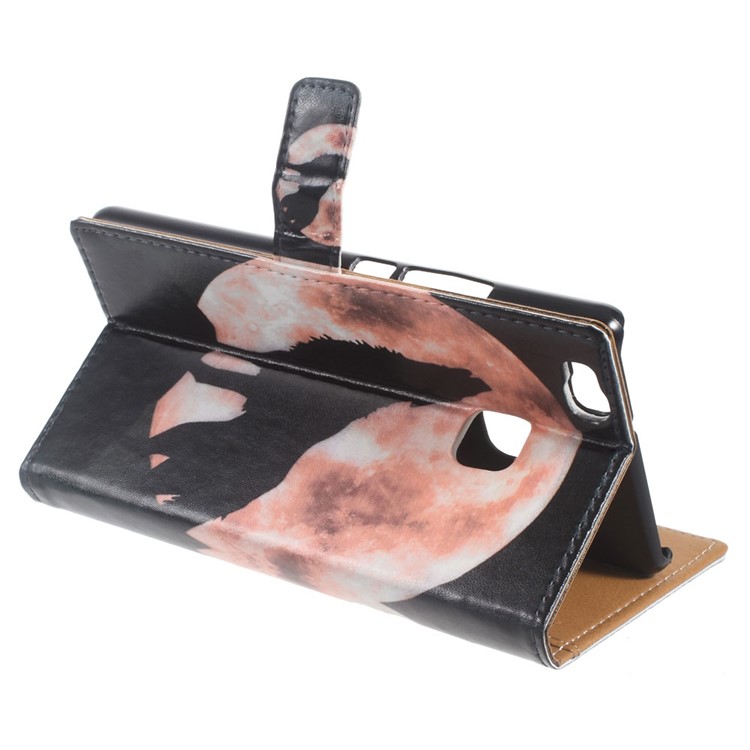 Leather Cover Wallet Stand Case for Huawei P9 Lite/G9 Lite - Wolf Howling at the Moon-3