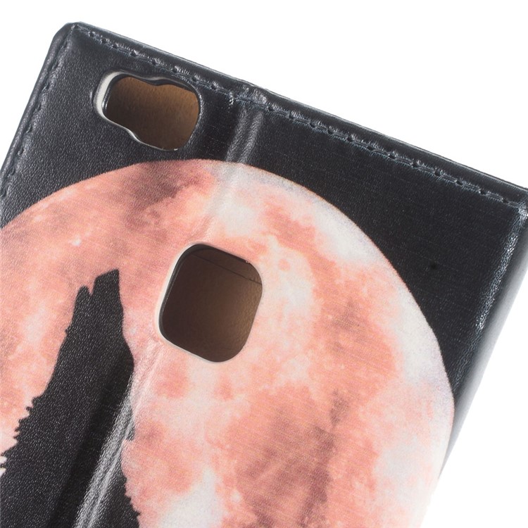 Leather Cover Wallet Stand Case for Huawei P9 Lite/G9 Lite - Wolf Howling at the Moon-5