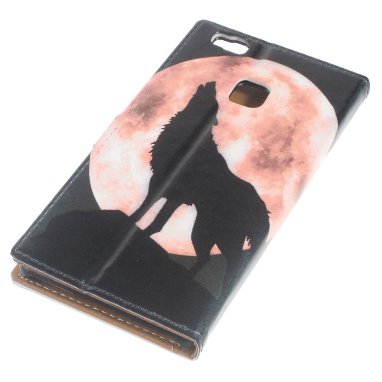 Leather Cover Wallet Stand Case for Huawei P9 Lite/G9 Lite - Wolf Howling at the Moon-6