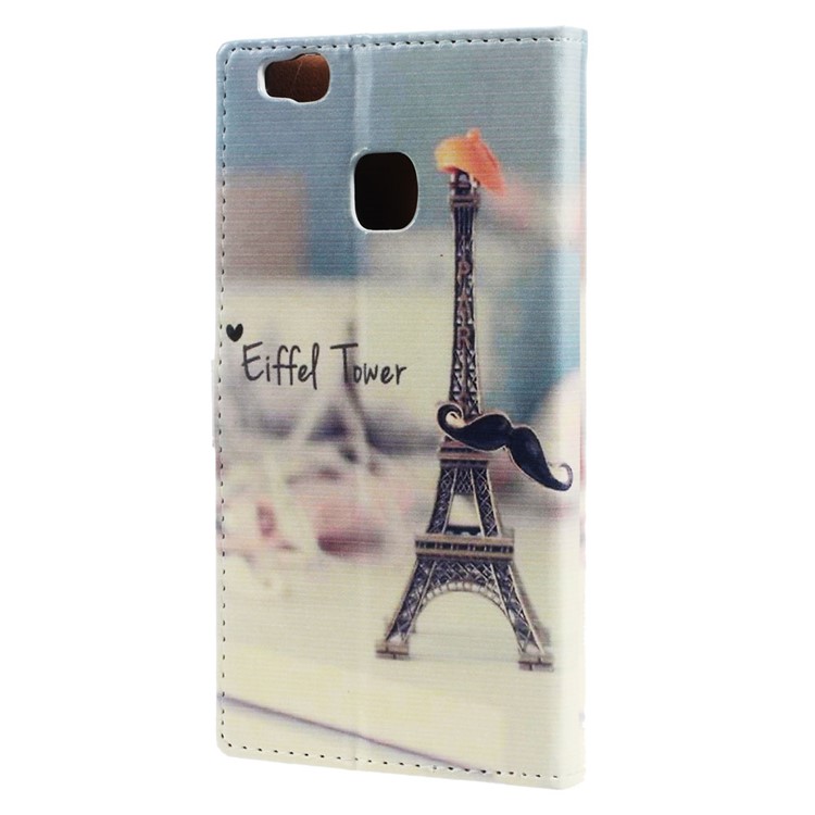Leather Wallet Stand Flip Case for Huawei P9 Lite/G9 Lite - Eiffel Tower and Mustache-2