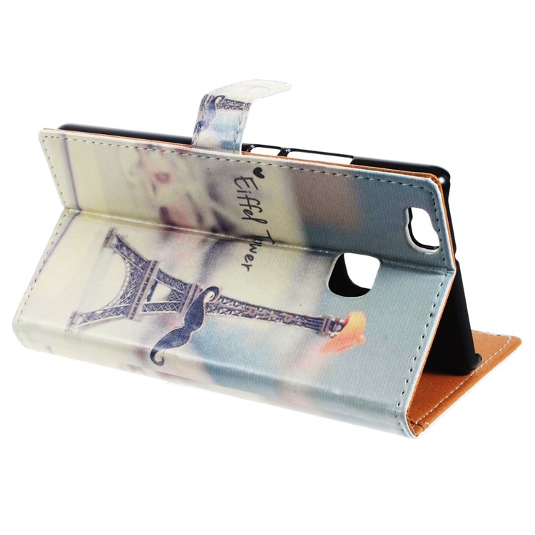 Leather Wallet Stand Flip Case for Huawei P9 Lite/G9 Lite - Eiffel Tower and Mustache-5