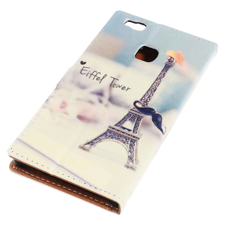 Leather Wallet Stand Flip Case for Huawei P9 Lite/G9 Lite - Eiffel Tower and Mustache-6