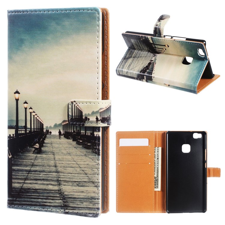PU Leather Cover Wallet Case for Huawei P9 Lite/G9 Lite - Dock at Sunset-1