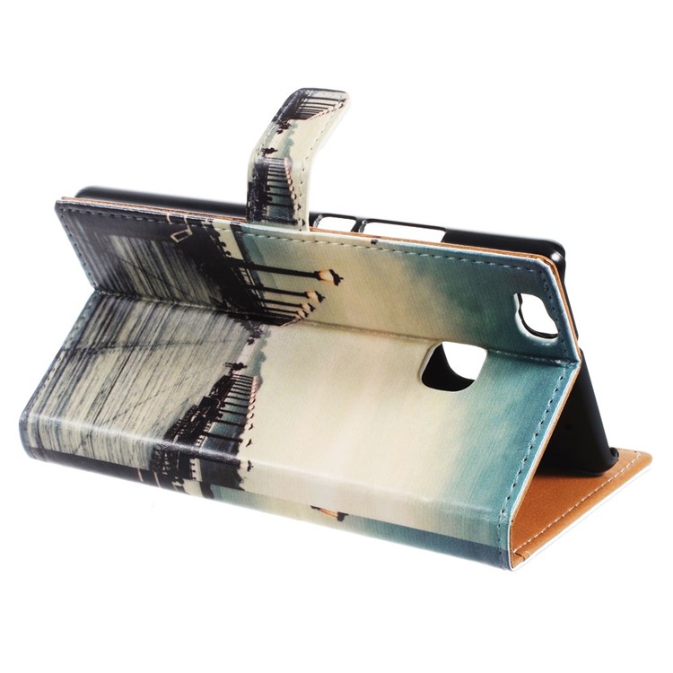 PU Leather Cover Wallet Case for Huawei P9 Lite/G9 Lite - Dock at Sunset-5