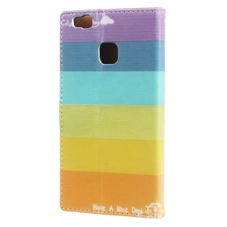 Leather Case Flip Card Holder for Huawei P9 Lite/G9 Lite - Colorful Rainbow Stripes-2