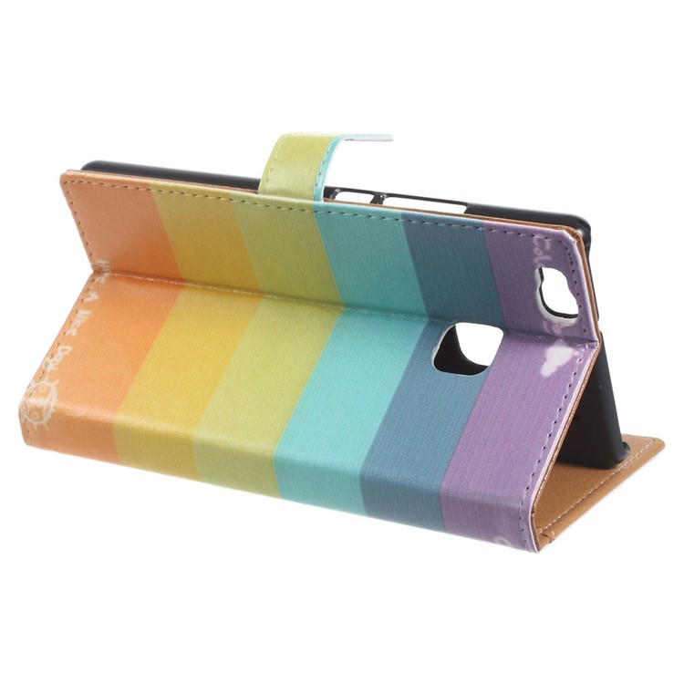 Leather Case Flip Card Holder for Huawei P9 Lite/G9 Lite - Colorful Rainbow Stripes-6