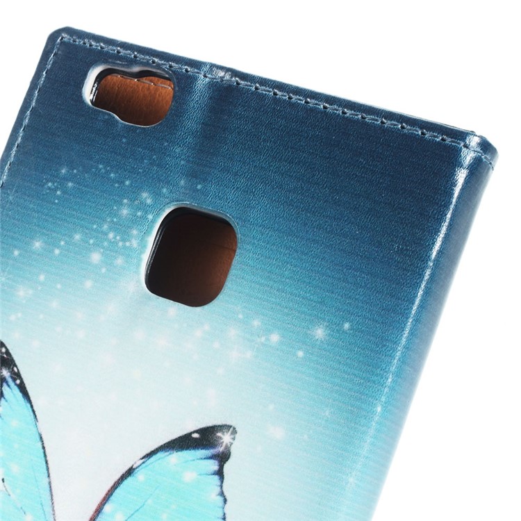 Leather Flip Cover Case for Huawei P9 Lite/G9 Lite - Blue Butterfly on the Water-5