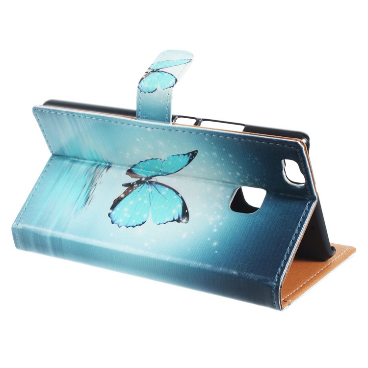 Leather Flip Cover Case for Huawei P9 Lite/G9 Lite - Blue Butterfly on the Water-6
