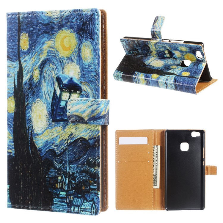 Wallet Leather Cover Case for Huawei P9 Lite/G9 Lite - Oil Painting-1