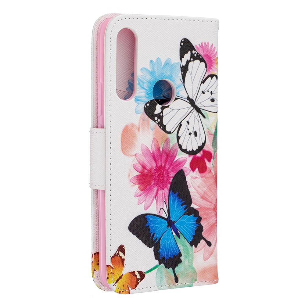 Cáscara Del Teléfono Celular Del Soporte Del Tirón Del Cuero De La PU De La Impresión Del Patrón Para Huawei P Smart Z - Mariposas Y Flores-3