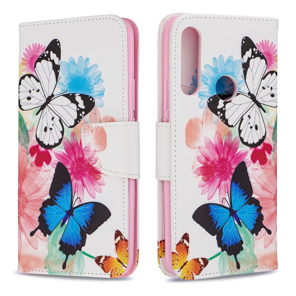 Cáscara Del Teléfono Celular Del Soporte Del Tirón Del Cuero De La PU De La Impresión Del Patrón Para Huawei P Smart Z - Mariposas Y Flores-4