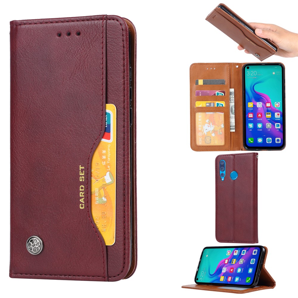 Portefeuille En Cuir PU Auto-absorbé Portefeuille Pour Téléphone Portable Pour Huawei P Smart Z / Y9 Prime 2019 - Vin Rouge-1