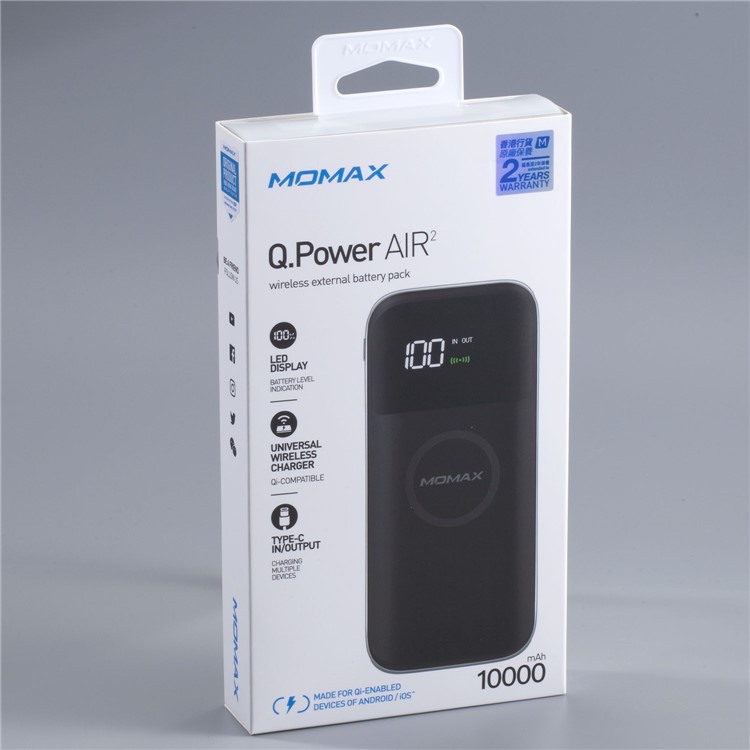 MOMAX Q.Power AIR2 Wireless External Battery Pack 10000mAh Digital Display Wireless Power Bank - Black-10