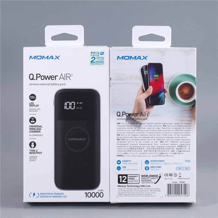 MOMAX Q.Power AIR2 Wireless External Battery Pack 10000mAh Digital Display Wireless Power Bank - Black-11
