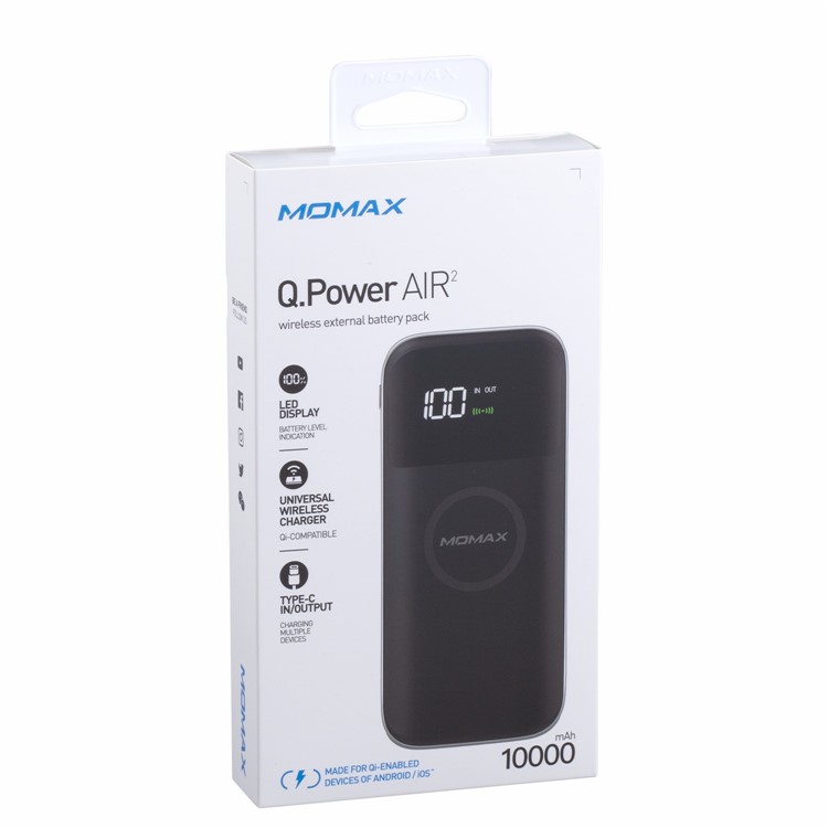 MOMAX Q.Power AIR2 Wireless External Battery Pack 10000mAh Digital Display Wireless Power Bank - Black-8
